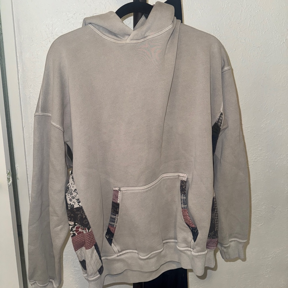 Men's Gray Hoodie with Patchwork Design
